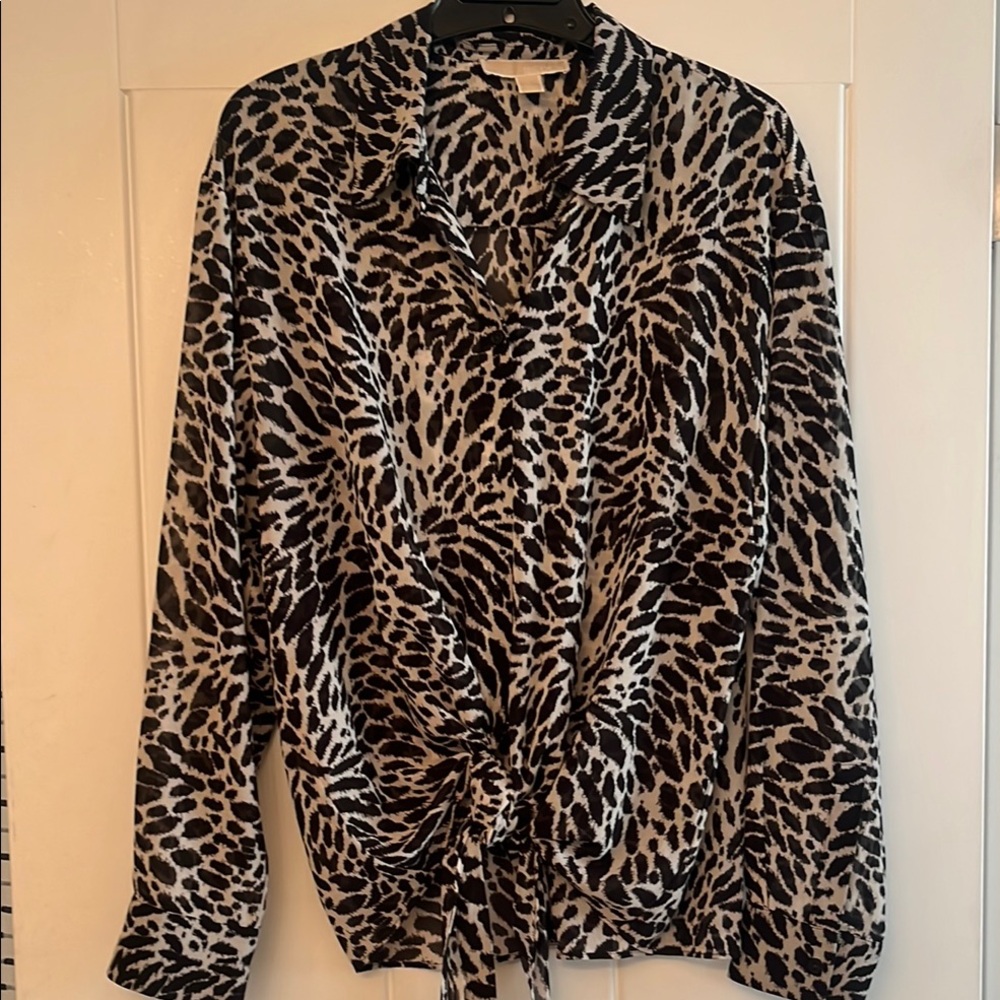 MICHAEL Michael Kors Black and White Tie Front Blouse